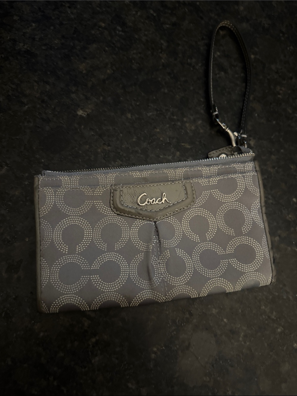 Coach Gray Signature Wristlet with Wrist Strap